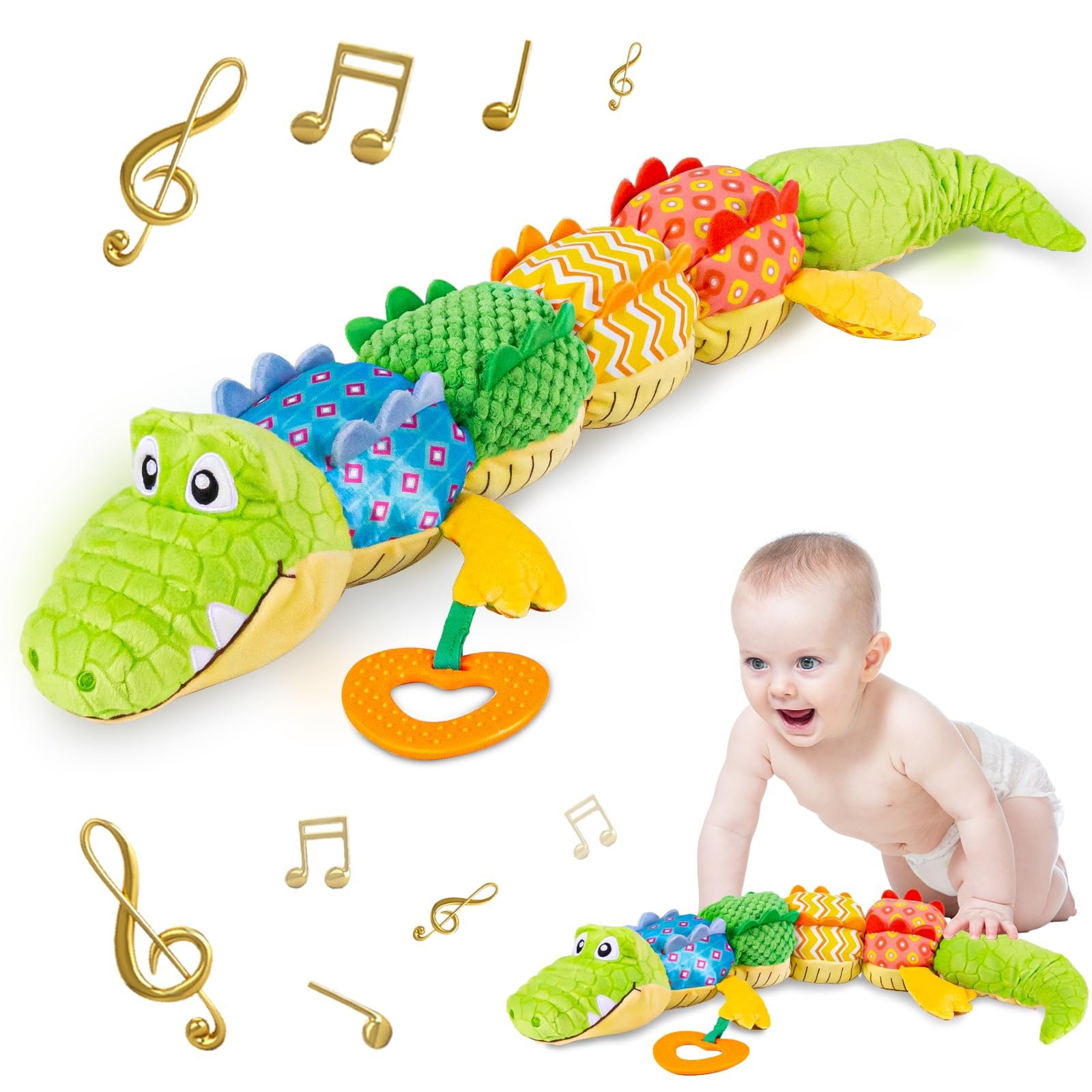 71BHhUPGdnL-1.jpg The Cuddle Croc, Musical Stuffed Infant Activity Toy with Teether, Rattle & Crinkles - Image 1