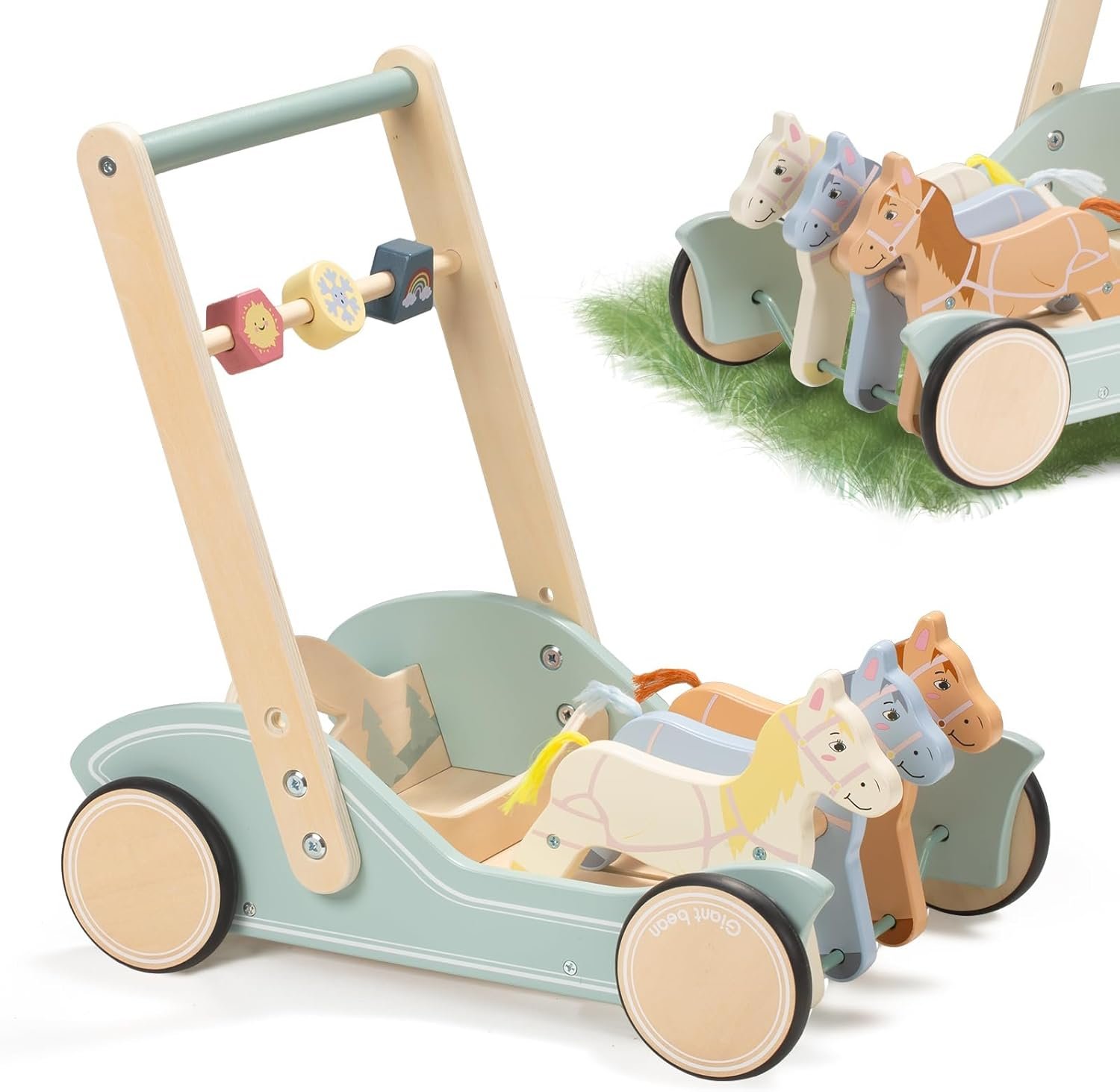 71vZ0mVm5iL._AC_SL1500.jpg Wooden Galloping Ponies 2-in-1 Push & Pull Learning Walker - Image 1