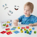 Wooden Cube Face Expression Puzzle Game – Montessori Emotion Toy - Image 3