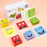 Wooden Cube Face Expression Puzzle Game – Montessori Emotion Toy - Image 5